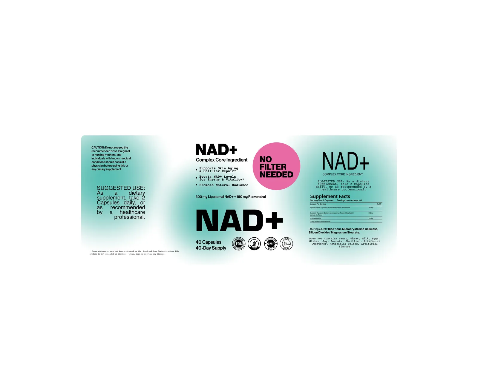 No Filter Needed, NAD+ Supplement Label Design, plate 8 of 8