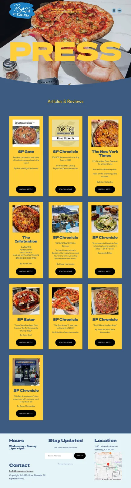 Rose Pizzeria, Website, plate 6 of 7
