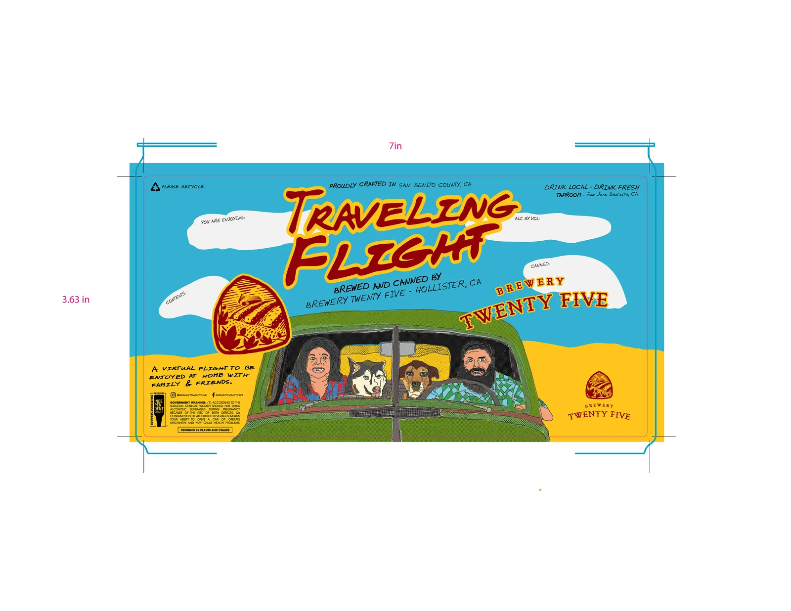 Traveling Flight 8oz Label, Brewery Twenty Five, plate 1 of 4