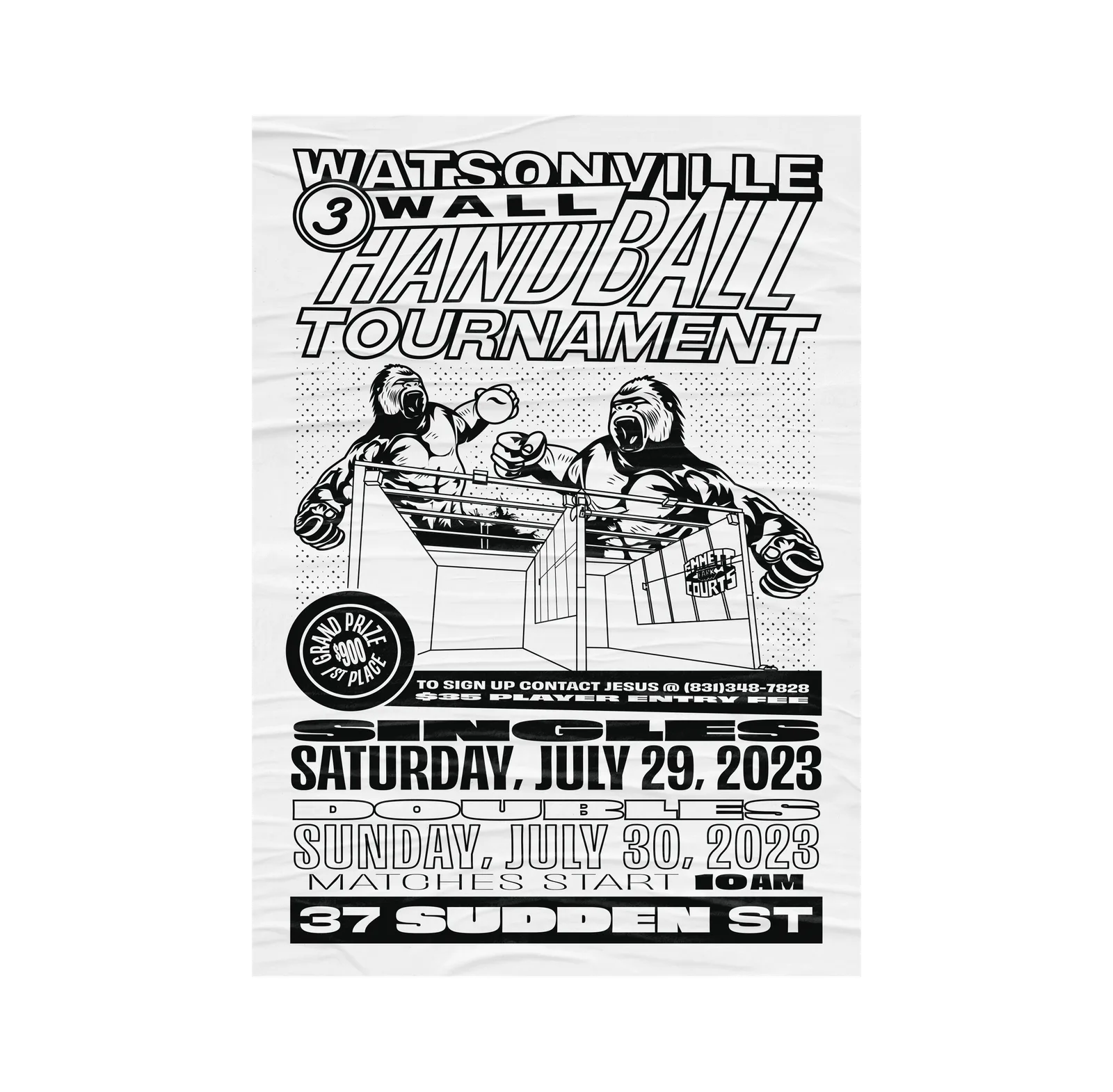 Watsonville 3 Wall Handball Tournament, Poster Design, plate 10 of 10